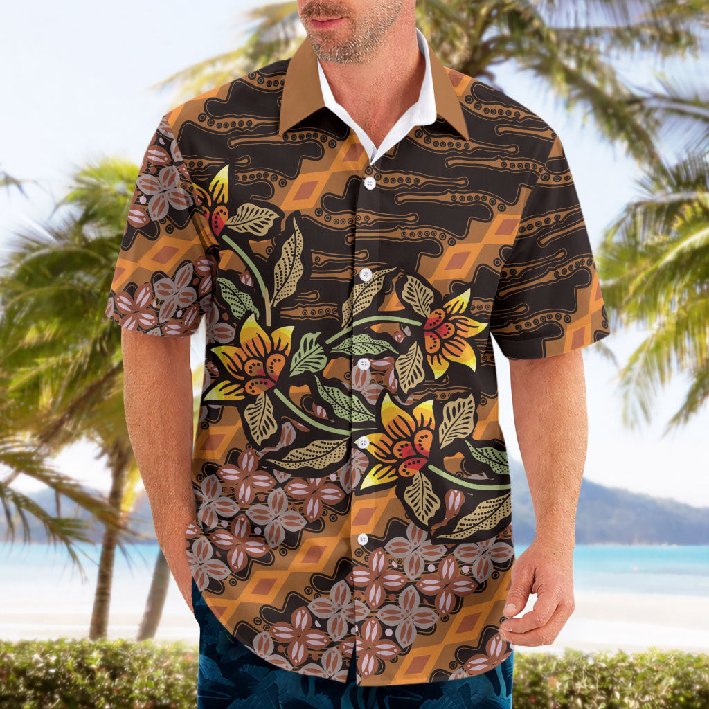 Indonesian Batik Motifs Pattern Floral Art Orange Hawaiian Shirt