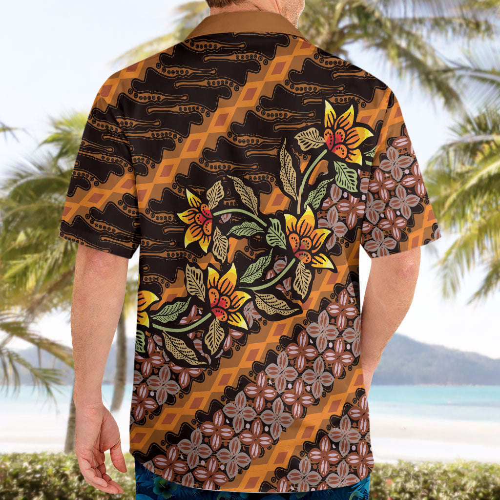 Indonesian Batik Motifs Pattern Floral Art Orange Hawaiian Shirt