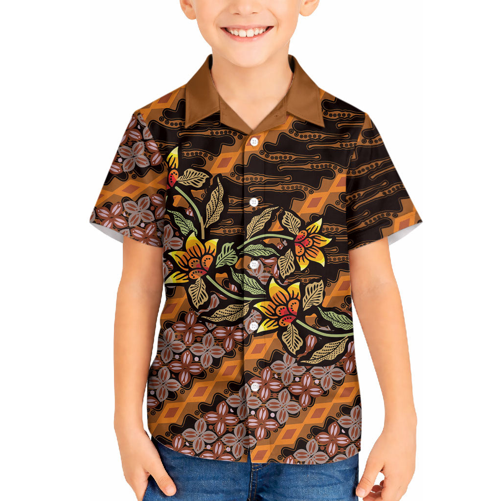 Indonesian Batik Motifs Pattern Floral Art Orange Hawaiian Shirt