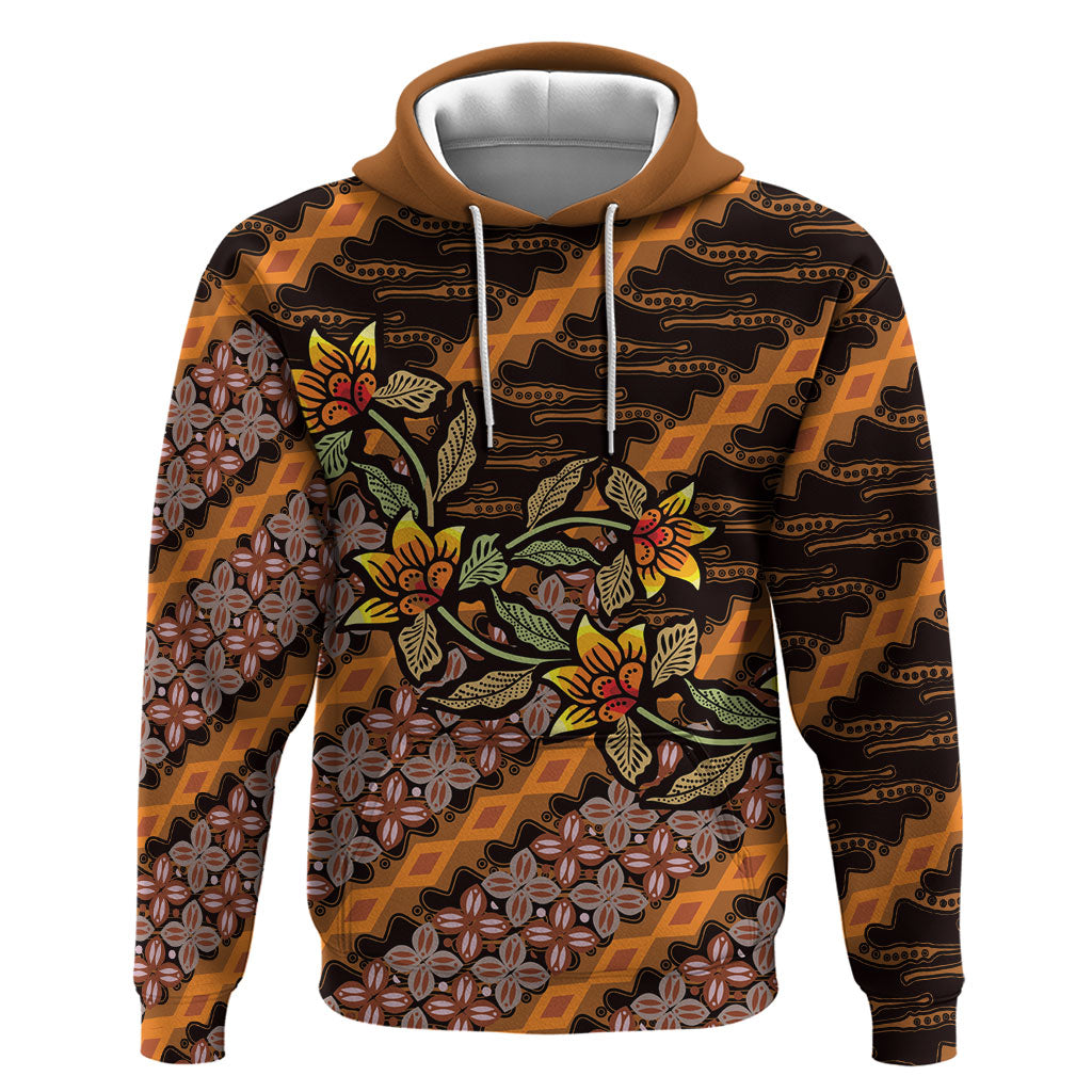 Indonesian Batik Motifs Pattern Floral Art Orange Hoodie