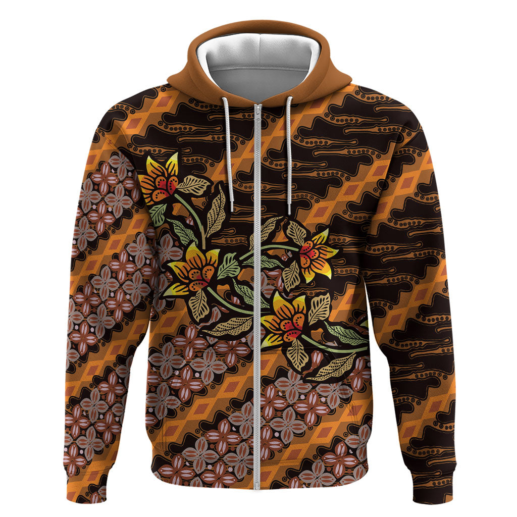 Indonesian Batik Motifs Pattern Floral Art Orange Hoodie