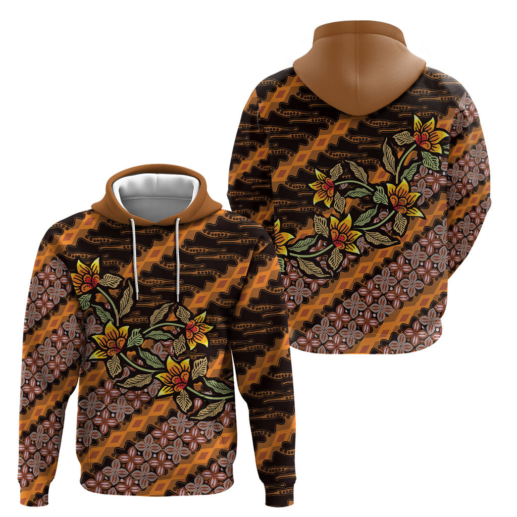 Indonesian Batik Motifs Pattern Floral Art Orange Hoodie