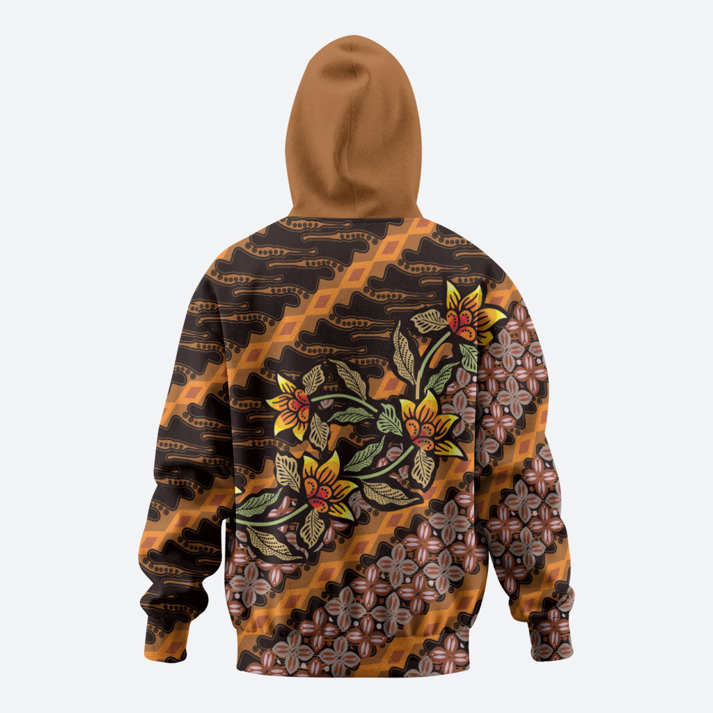 Indonesian Batik Motifs Pattern Floral Art Orange Hoodie