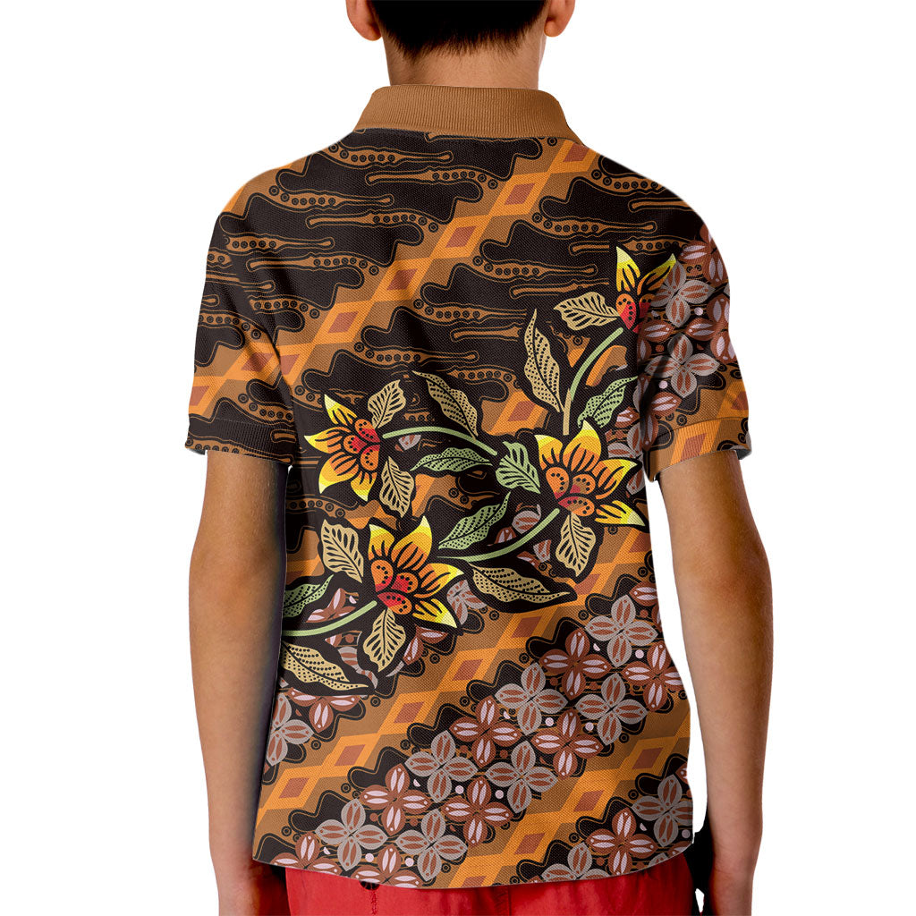 Indonesian Batik Motifs Pattern Floral Art Orange Kid Polo Shirt
