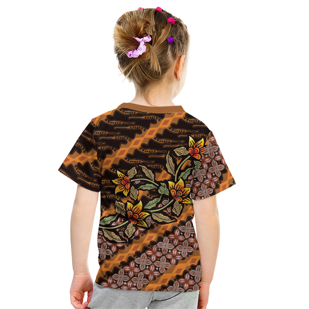 Indonesian Batik Motifs Pattern Floral Art Orange Kid T Shirt
