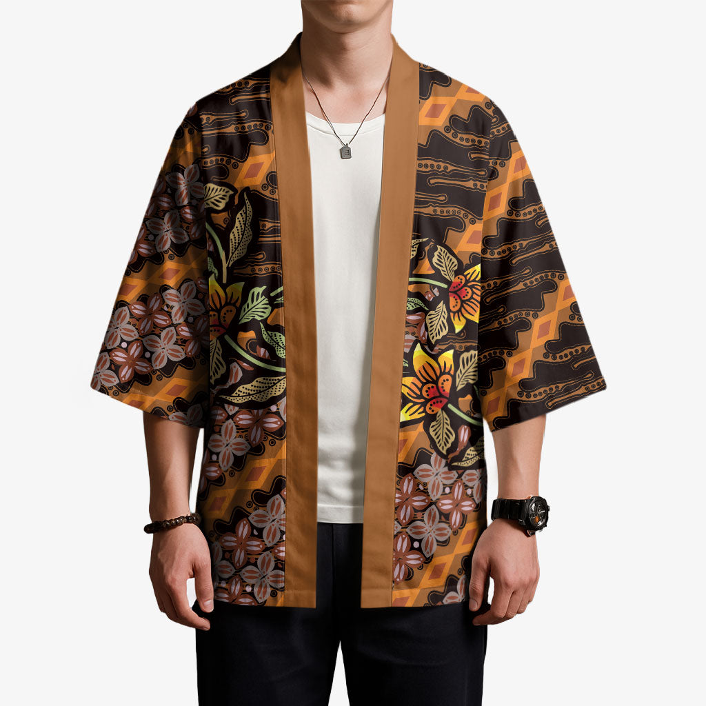 Indonesian Batik Motifs Pattern Floral Art Orange Kimono