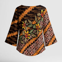 Indonesian Batik Motifs Pattern Floral Art Orange Kimono Sleeve Blouse