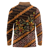 Indonesian Batik Motifs Pattern Floral Art Orange Long Sleeve Polo Shirt