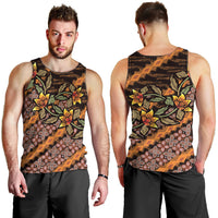 Indonesian Batik Motifs Pattern Floral Art Orange Men Tank Top