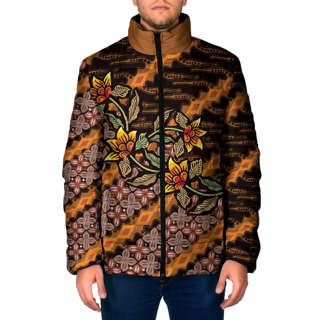 Indonesian Batik Motifs Pattern Floral Art Orange Padded Jacket