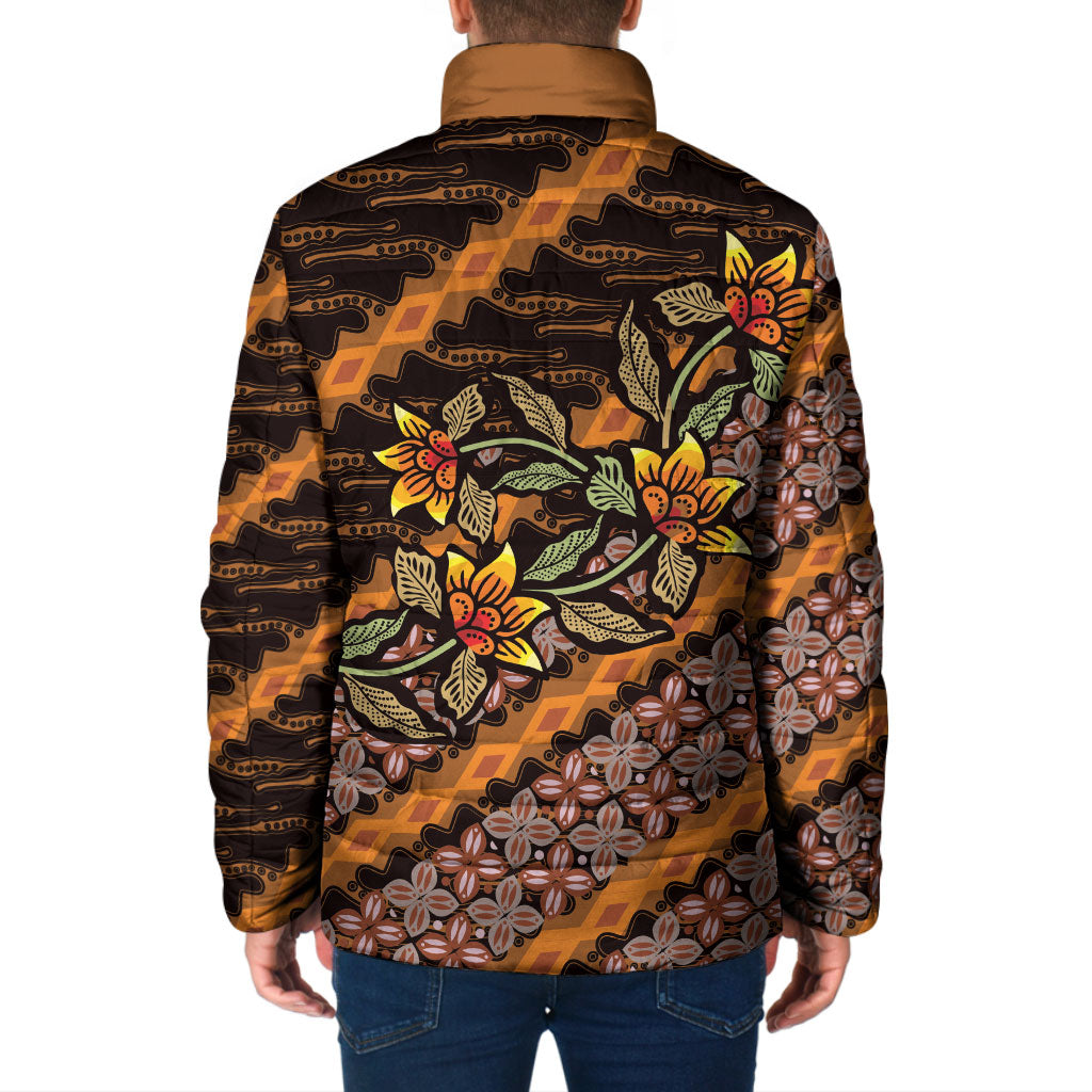 Indonesian Batik Motifs Pattern Floral Art Orange Padded Jacket