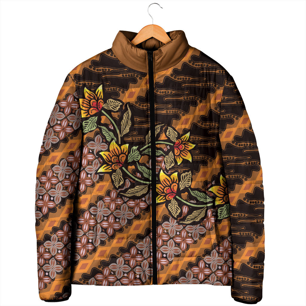 Indonesian Batik Motifs Pattern Floral Art Orange Padded Jacket