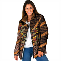 Indonesian Batik Motifs Pattern Floral Art Orange Padded Jacket