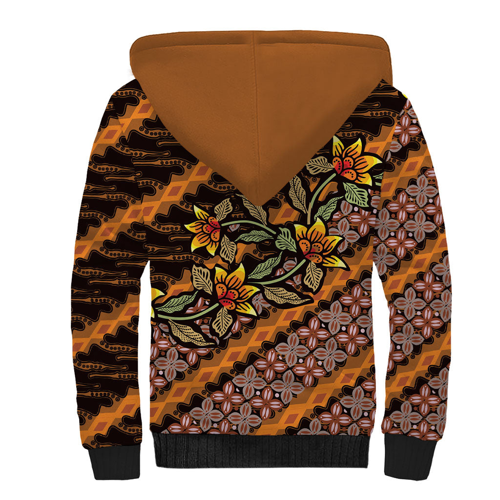 Indonesian Batik Motifs Pattern Floral Art Orange Sherpa Hoodie