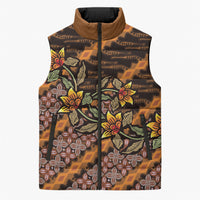 Indonesian Batik Motifs Pattern Floral Art Orange Sleeveless Puffer Jacket
