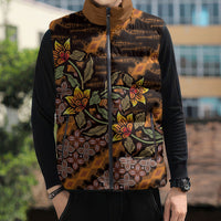 Indonesian Batik Motifs Pattern Floral Art Orange Sleeveless Puffer Jacket