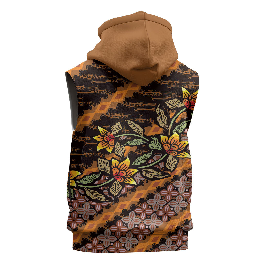 Indonesian Batik Motifs Pattern Floral Art Orange Sleeveless Zip Hoodie
