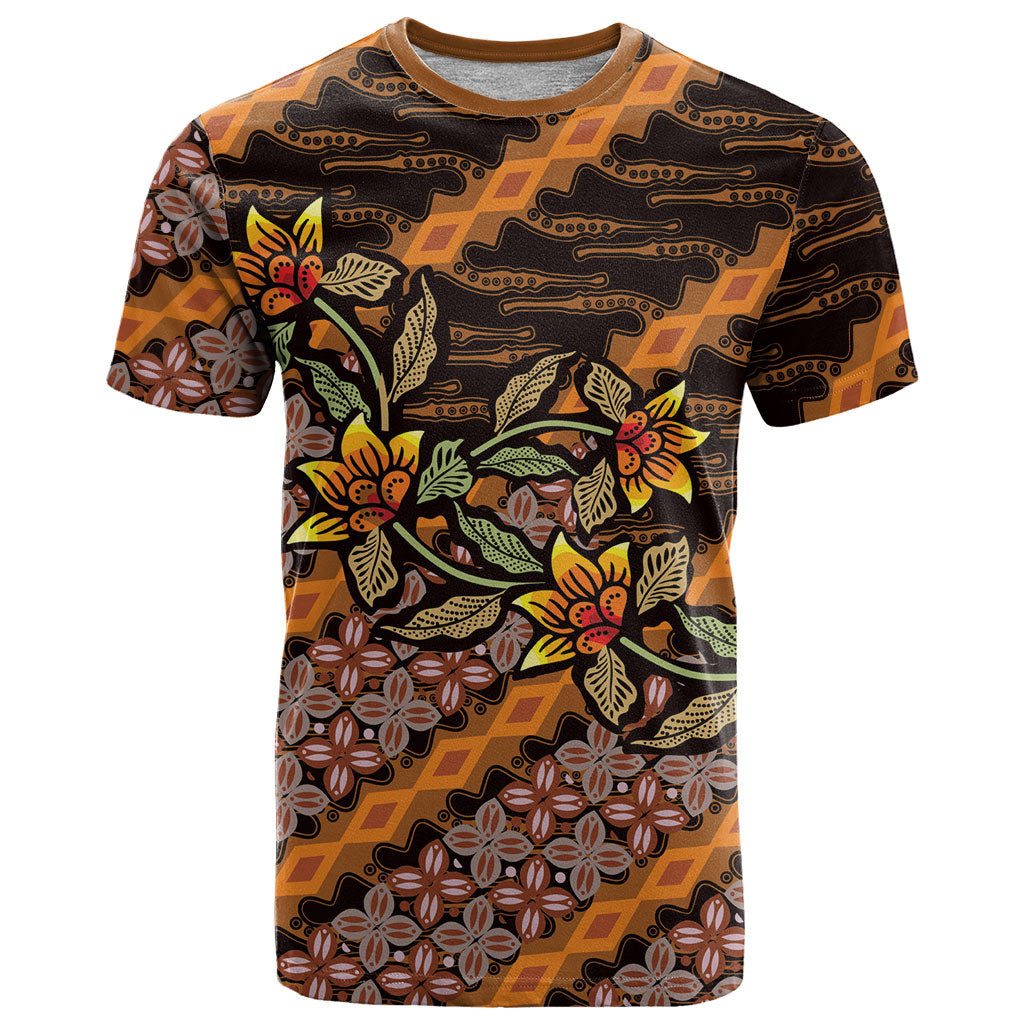 Indonesian Batik Motifs Pattern Floral Art Orange T Shirt