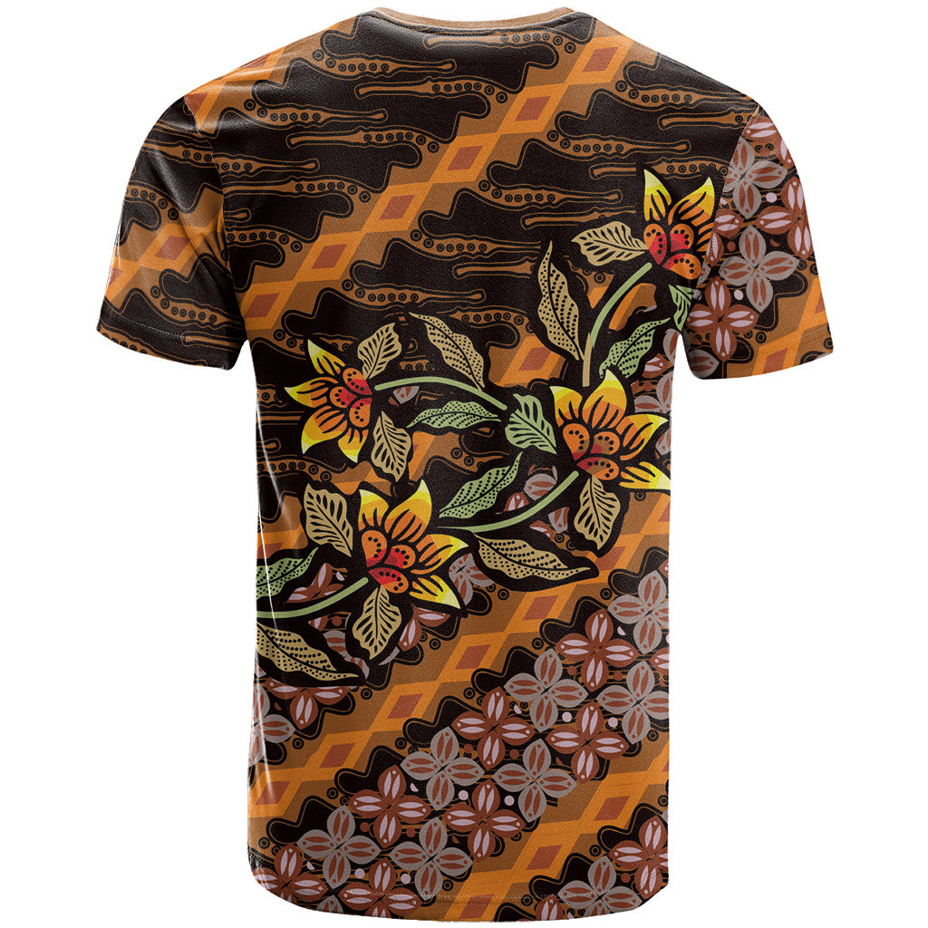 Indonesian Batik Motifs Pattern Floral Art Orange T Shirt