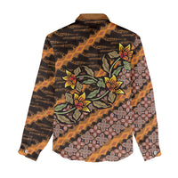 Indonesian Batik Motifs Pattern Floral Art Orange Women Casual Shirt