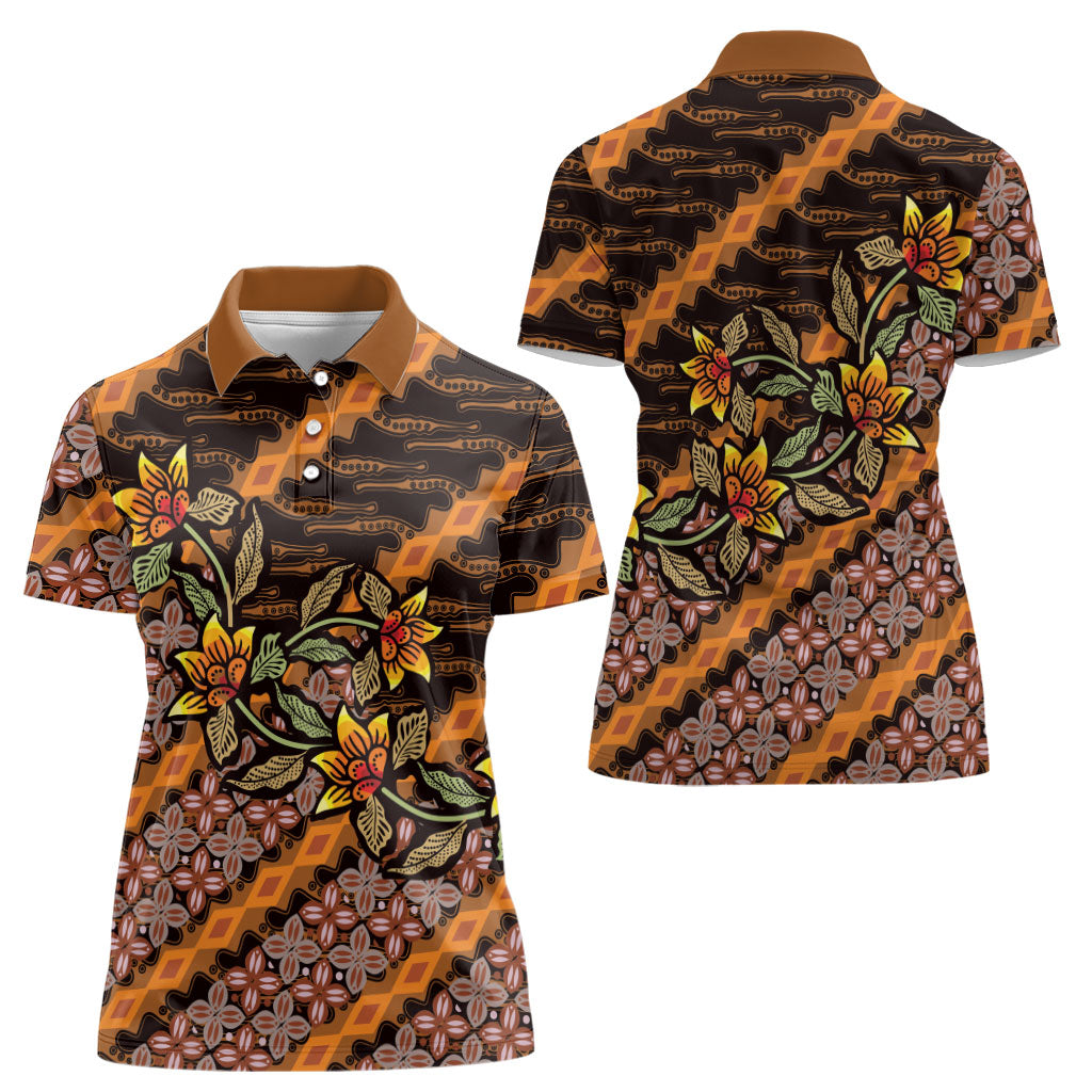 Indonesian Batik Motifs Pattern Floral Art Orange Women Polo Shirt