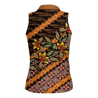 Indonesian Batik Motifs Pattern Floral Art Orange Women Sleeveless Polo Shirt