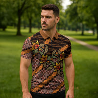 Indonesian Batik Motifs Pattern Floral Art Orange Zipper Polo Shirt