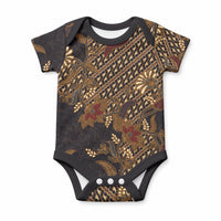 Indonesian Parang Batik Baby Onesie Brown Gold Floral Pattern
