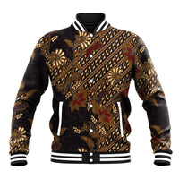 Indonesian Parang Batik Baseball Jacket Brown Gold Floral Pattern