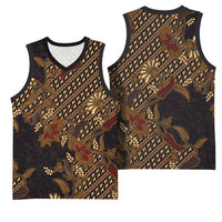 Indonesian Parang Batik Basketball Jersey Brown Gold Floral Pattern