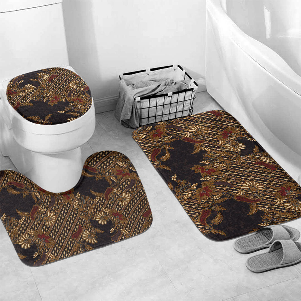 Indonesian Parang Batik Bathroom Set Brown Gold Floral Pattern