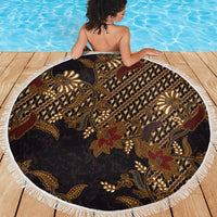 Indonesian Parang Batik Beach Blanket Brown Gold Floral Pattern