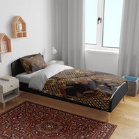 Indonesian Parang Batik Bedding Set Brown Gold Floral Pattern