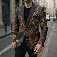 Indonesian Parang Batik Blazer Brown Gold Floral Pattern