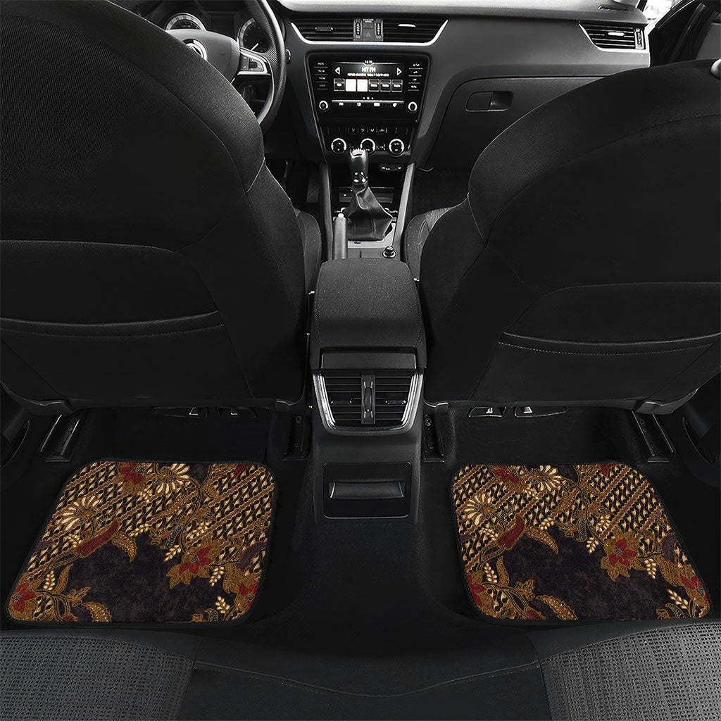 Indonesian Parang Batik Car Mats Brown Gold Floral Pattern