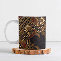 Indonesian Parang Batik Ceramic Mug Brown Gold Floral Pattern