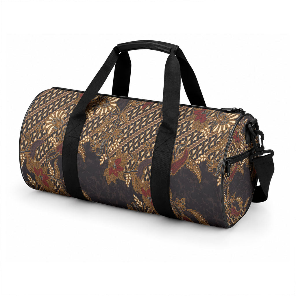 Indonesian Parang Batik Duffle Bag Brown Gold Floral Pattern