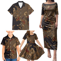 Indonesian Parang Batik Family Matching Puletasi and Hawaiian Shirt Brown Gold Floral Pattern