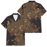 Indonesian Parang Batik Family Matching Puletasi and Hawaiian Shirt Brown Gold Floral Pattern