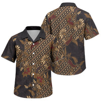 Indonesian Parang Batik Family Matching Puletasi and Hawaiian Shirt Brown Gold Floral Pattern