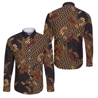 Indonesian Parang Batik Family Matching Summer Maxi Dress and Hawaiian Shirt Brown Gold Floral Pattern