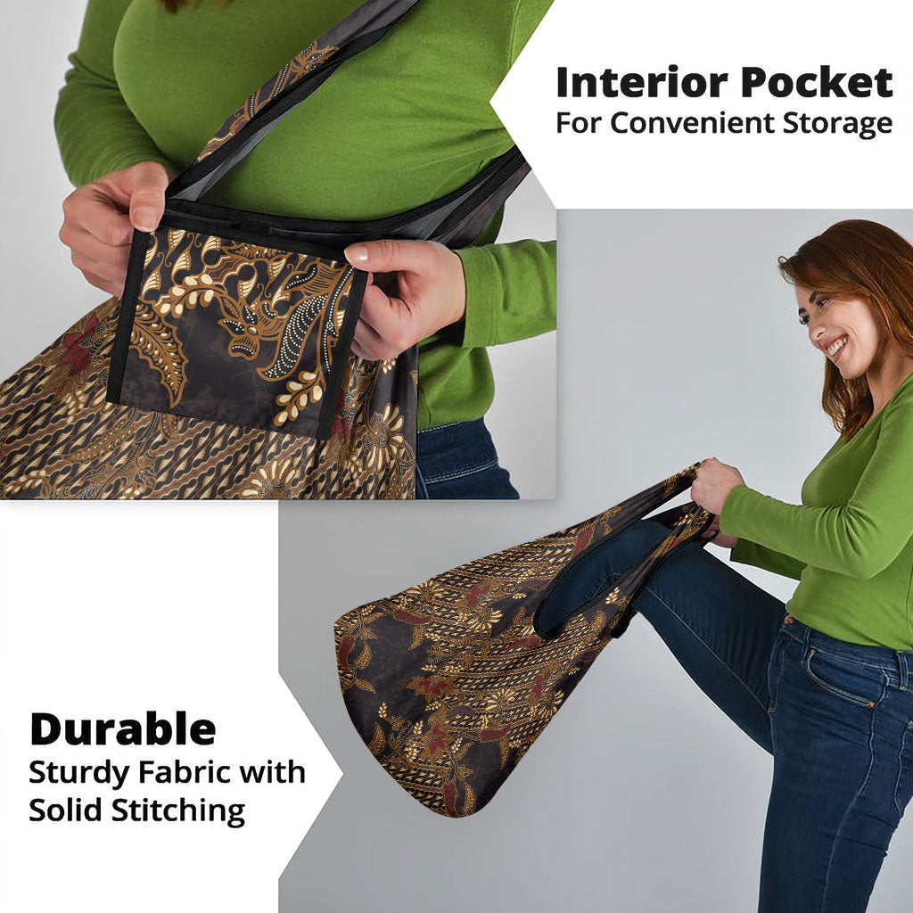 Indonesian Parang Batik Grocery Bag Brown Gold Floral Pattern