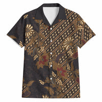 Indonesian Parang Batik Hawaiian Shirt Brown Gold Floral Pattern