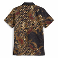 Indonesian Parang Batik Hawaiian Shirt Brown Gold Floral Pattern