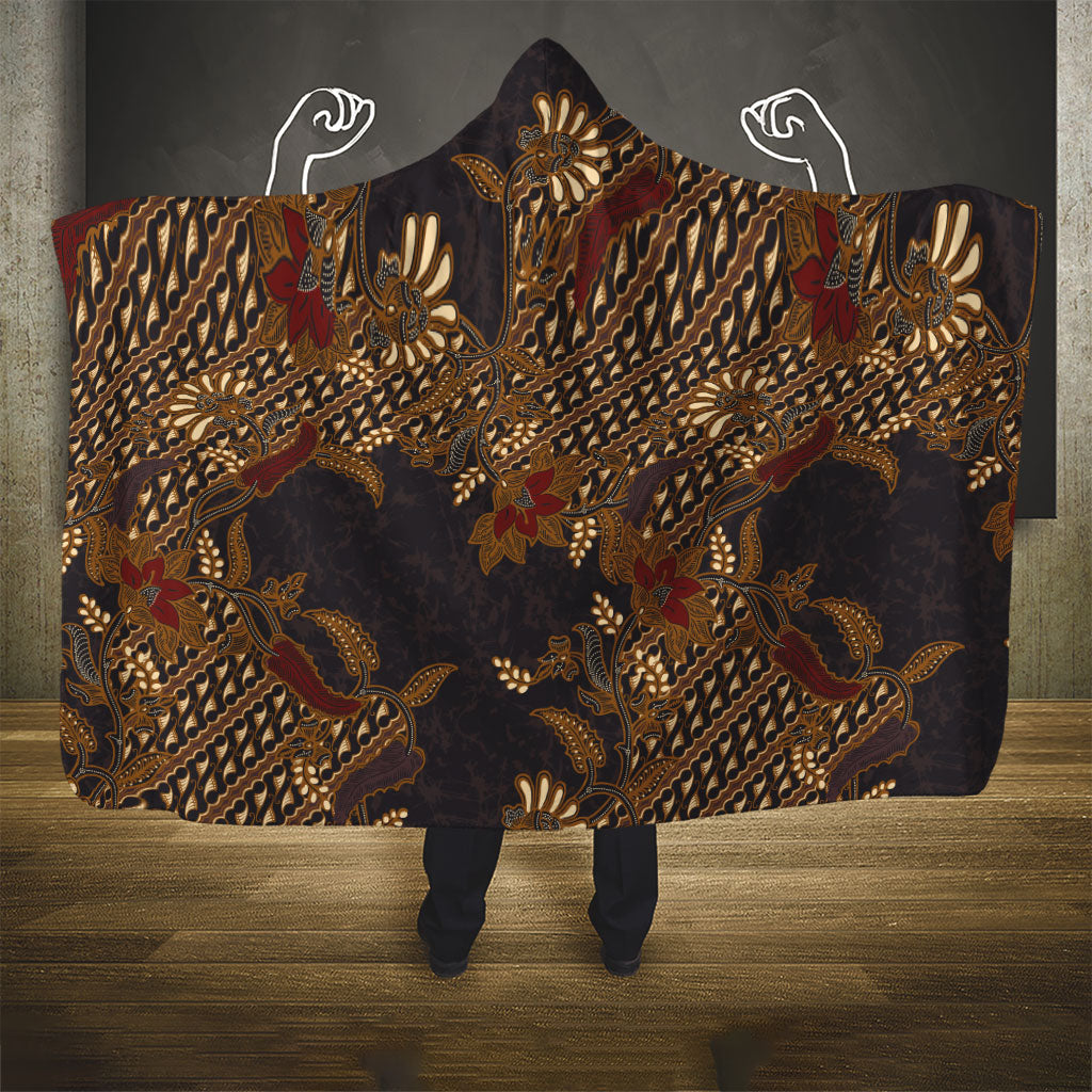 Indonesian Parang Batik Hooded Blanket Brown Gold Floral Pattern