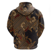 Indonesian Parang Batik Hoodie Brown Gold Floral Pattern