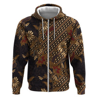 Indonesian Parang Batik Hoodie Brown Gold Floral Pattern