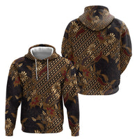 Indonesian Parang Batik Hoodie Brown Gold Floral Pattern