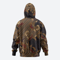 Indonesian Parang Batik Hoodie Brown Gold Floral Pattern