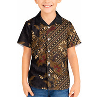 Indonesian Parang Batik Kid Hawaiian Shirt Brown Gold Floral Pattern